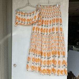 Ash & Eden 2-Piece Floral Maxi Skirt Set Boho Smocked Crop Top L